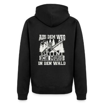 Aus dem Weg ich muss in den Wald - Unisex Premium Bio Zip Hoodie - Schwarz - Hinten - Nico (187cm)