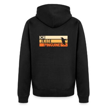 Tiermotiv Pinguin - Unisex Premium Bio Zip Hoodie - Schwarz - Hinten - Nico (187cm)