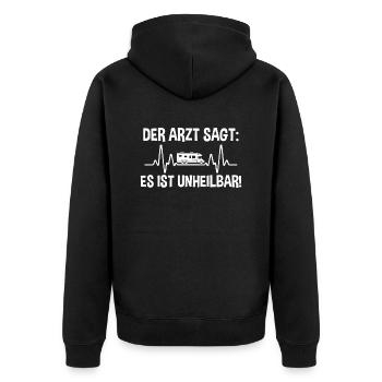 Wohnmobil Wohnwagen Herzschlag Camping Camper - Unisex Premium Bio Zip Hoodie - Schwarz - Hinten - Nico (187cm)