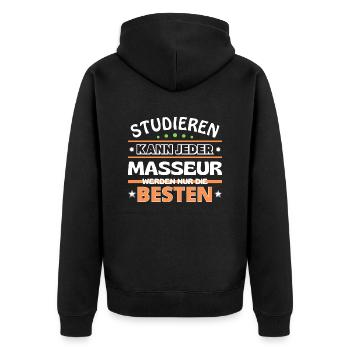 Studieren kann jeder Masseur sind die Besten - Unisex Premium Bio Zip Hoodie - Schwarz - Hinten - Nico (187cm)