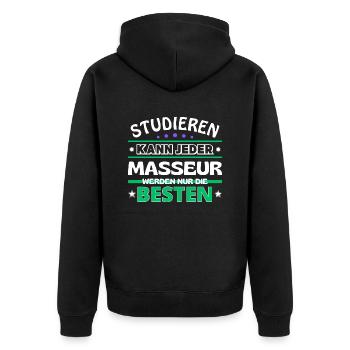 Studieren kann jeder Masseur sind die Besten - Unisex Premium Bio Zip Hoodie - Schwarz - Hinten - Nico (187cm)
