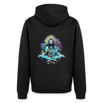 Jesus Christus Meditation Hippie Flower Power Yoga - Unisex Premium Bio Zip Hoodie - Schwarz - Hinten - Nico (187cm)