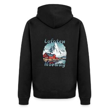 Lofoten Norway Natural Paradise - Unisex Premium Organic Zip Hoodie - black - Back - Nico (187cm)