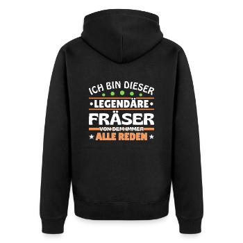 Ich bin dieser legendäre Fräser - Unisex Premium Bio Zip Hoodie - Schwarz - Hinten - Nico (187cm)