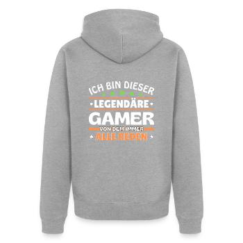 Ich bin dieser legendäre Gamer - Unisex Premium Bio Zip Hoodie - Grau meliert - Hinten - Nico (187cm)