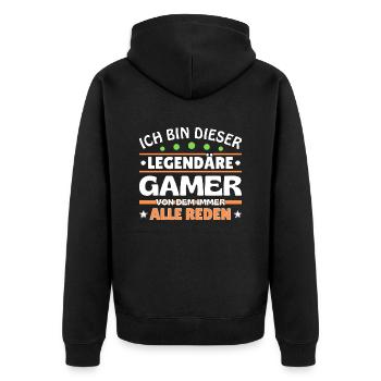 Ich bin dieser legendäre Gamer - Unisex Premium Bio Zip Hoodie - Schwarz - Hinten - Nico (187cm)