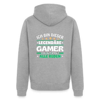 Ich bin dieser legendäre Gamer - Unisex Premium Bio Zip Hoodie - Grau meliert - Hinten - Nico (187cm)