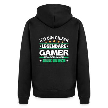 Ich bin dieser legendäre Gamer - Unisex Premium Bio Zip Hoodie - Schwarz - Hinten - Nico (187cm)