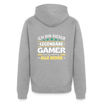 Ich bin dieser legendäre Gamer - Unisex Premium Bio Zip Hoodie - Grau meliert - Hinten - Nico (187cm)