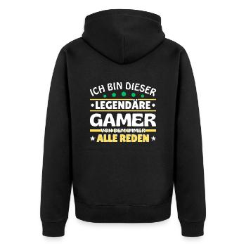 Ich bin dieser legendäre Gamer - Unisex Premium Bio Zip Hoodie - Schwarz - Hinten - Nico (187cm)