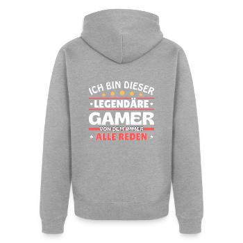 Ich bin dieser legendäre Gamer - Unisex Premium Bio Zip Hoodie - Grau meliert - Hinten - Nico (187cm)