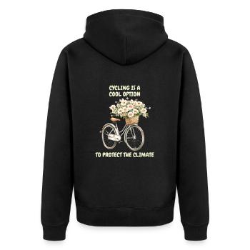 Radfahren ist eine coole Option, um das Klima zu schützen - Unisex Premium Bio Zip Hoodie - Schwarz - Hinten - Nico (187cm)