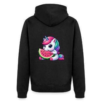 Licorne sucrée Pastèque fruitée - Veste à capuche bio Premium Unisexe - noir - Dos - Nico (187cm)