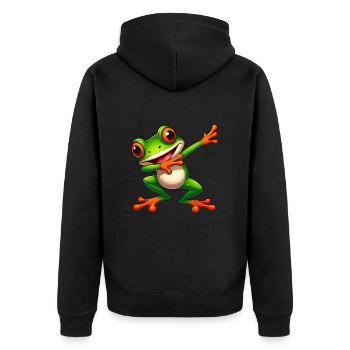 Cooler Frosch Dabbing Kröte Stil - Unisex Premium Bio Zip Hoodie - Schwarz - Hinten - Nico (187cm)