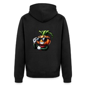 Coole vegane Zwiebel mit Sonnenbrille - Unisex Premium Bio Zip Hoodie - Schwarz - Hinten - Nico (187cm)