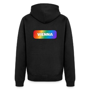 VIENNA PRIDE REGENBOGEN - Unisex Premium Bio Zip Hoodie - Schwarz - Hinten - Nico (187cm)