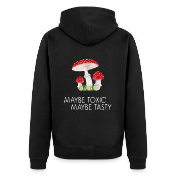 fliegenpilz pilze sammeln herbst natur pilzzeit - Unisex Premium Bio Zip Hoodie - Schwarz - Hinten - Nico (187cm)
