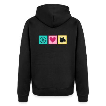 Katze Katzenhaar Mietzekatze "love peace cats" - Unisex Premium Bio Zip Hoodie - Schwarz - Hinten - Nico (187cm)