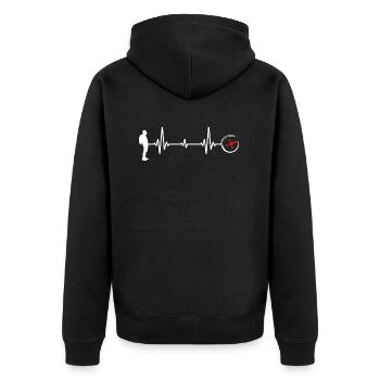 Geocache Schnitzeljagd outdoor-life wandern - Unisex Premium Bio Zip Hoodie - Schwarz - Hinten - Nico (187cm)