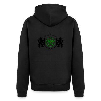 dachdecker wappen 1 - Unisex Premium Bio Zip Hoodie - Schwarz - Hinten - Nico (187cm)