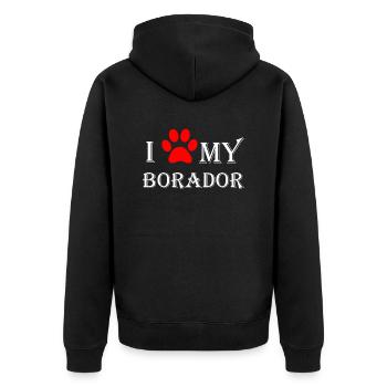 I love my Borador I Border Collie Labrador Mix - Unisex Premium Bio Zip Hoodie - Schwarz - Hinten - Nico (187cm)