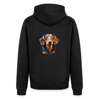 Rauhaardackel im Polygon Design - Unisex Premium Bio Zip Hoodie - Schwarz - Hinten - Nico (187cm)