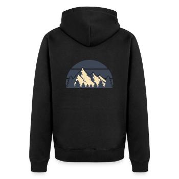 vintage sunset Berge weiß - Unisex Premium Bio Zip Hoodie - Schwarz - Hinten - Nico (187cm)