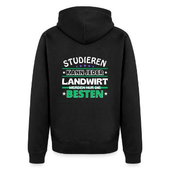Studieren kann jeder Landwirt sind die Besten - Unisex Premium Bio Zip Hoodie - Schwarz - Hinten - Nico (187cm)