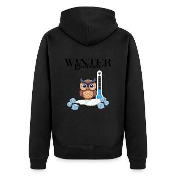 Winterbaderin Eisbaden Winterschwimmen Wintereule - Unisex Premium Bio Zip Hoodie - Schwarz - Hinten - Nico (187cm)