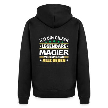 Ich bin dieser legendäre Magier - Unisex Premium Bio Zip Hoodie - Schwarz - Hinten - Nico (187cm)