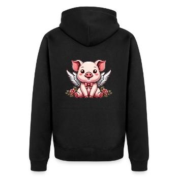 Mignon Cochon Ange Roses Dessin Animé Ailes - Veste à capuche bio Premium Unisexe - noir - Dos - Nico (187cm)