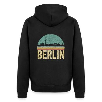 BERLIN RETRO Vintage 70er 80er Souvenir Geschenk - Unisex Premium Bio Zip Hoodie - Schwarz - Hinten - Nico (187cm)