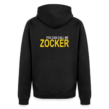 Call me Zocker - Unisex Premium Bio Zip Hoodie - Schwarz - Hinten - Nico (187cm)