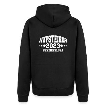 Aufsteiger 2023 Bezirksliga Aufstieg Fußball - Unisex Premium Bio Zip Hoodie - Schwarz - Hinten - Nico (187cm)