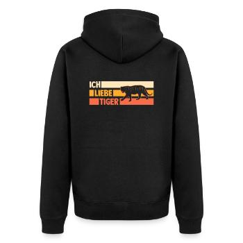 Tiger Motiv - Unisex Premium Bio Zip Hoodie - Schwarz - Hinten - Nico (187cm)
