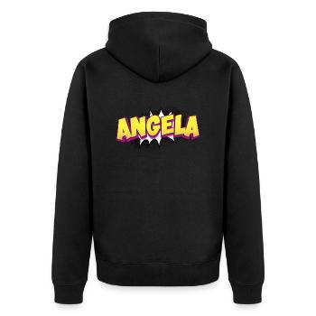 Angela Benutzerdefinierter Name Comic-Stil Pop-Art, - Unisex Premium Bio Zip Hoodie - Schwarz - Hinten - Nico (187cm)