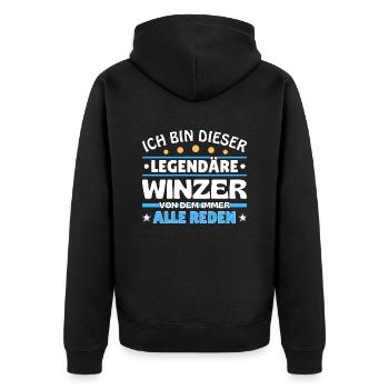Ich bin dieser legendäre Winzer - Unisex Premium Bio Zip Hoodie - Schwarz - Hinten - Nico (187cm)