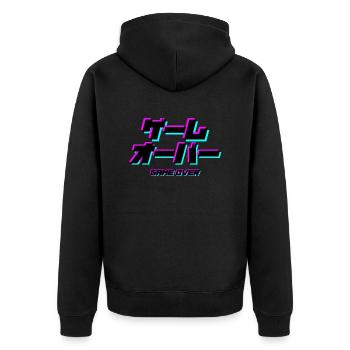 GAME OVER - Unisex Premium Bio Zip Hoodie - Schwarz - Hinten - Nico (187cm)