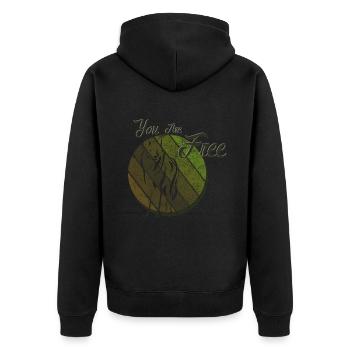Du bist ein freier Wolf - Unisex Premium Bio Zip Hoodie - Schwarz - Hinten - Nico (187cm)