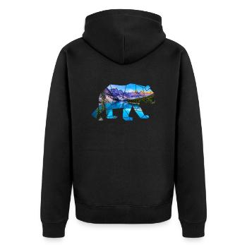 Polygon Bär Kanada Moraine Lake - Unisex Premium Bio Zip Hoodie - Schwarz - Hinten - Nico (187cm)