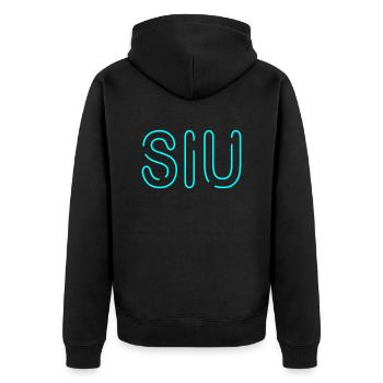 Mot jeunesse - Siu - police néon mince en bleu clair - Veste à capuche bio Premium Unisexe - noir - Dos - Nico (187cm)