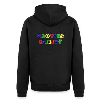 drotter fleier rand weiß - Unisex Premium Bio Zip Hoodie - Schwarz - Hinten - Nico (187cm)