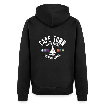Kapstadt Yachting Center - Unisex Premium Bio Zip Hoodie - Schwarz - Hinten - Nico (187cm)