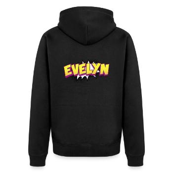 Evelyn benutzerdefinierter Name Comic-Stil Pop-Art, - Unisex Premium Bio Zip Hoodie - Schwarz - Hinten - Nico (187cm)