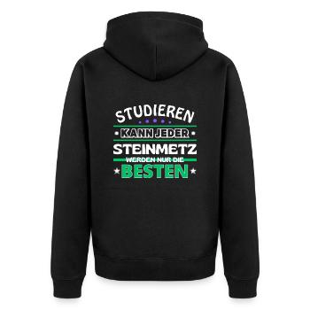 Studieren kann jeder Steinmetz sind die Besten - Unisex Premium Bio Zip Hoodie - Schwarz - Hinten - Nico (187cm)