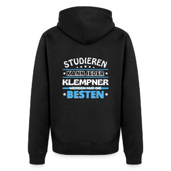 Studieren kann jeder Klempner sind die Besten - Unisex Premium Bio Zip Hoodie - Schwarz - Hinten - Nico (187cm)