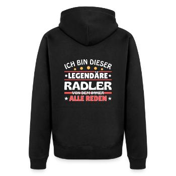 Ich bin dieser legendäre Radler - Unisex Premium Bio Zip Hoodie - Schwarz - Hinten - Nico (187cm)