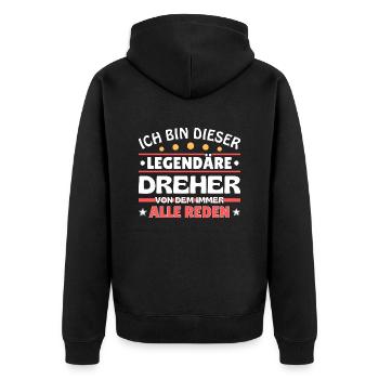 Ich bin dieser legendäre Dreher - Unisex Premium Bio Zip Hoodie - Schwarz - Hinten - Nico (187cm)