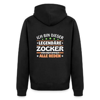 Ich bin dieser legendäre Zocker - Unisex Premium Bio Zip Hoodie - Schwarz - Hinten - Nico (187cm)
