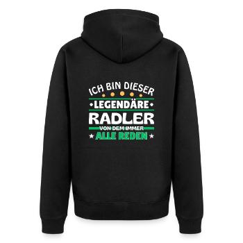 Ich bin dieser legendäre Radler - Unisex Premium Bio Zip Hoodie - Schwarz - Hinten - Nico (187cm)